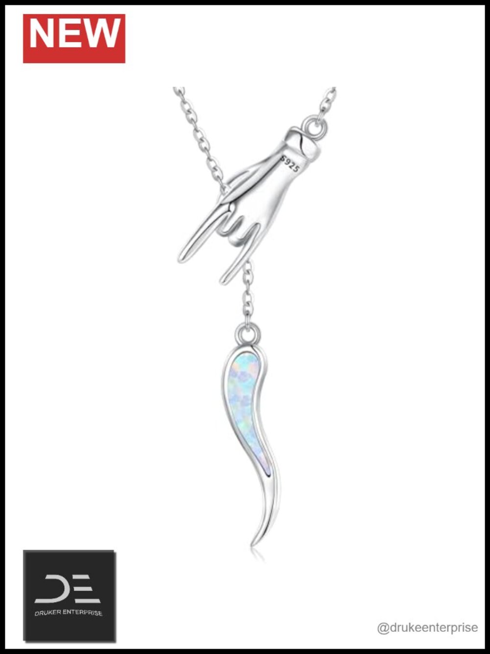925 Sterling Silver Italian Horn Necklace Cornicello Mano Cornuto Protection